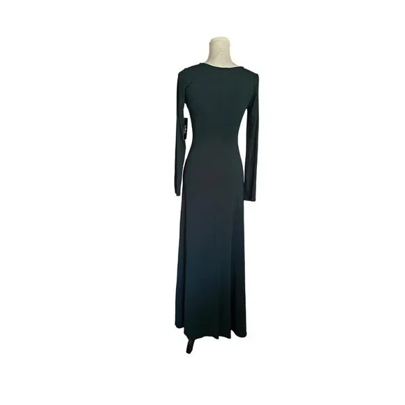 Lulus Swept Away Forest Green Long Sleeve Maxi Dress With Side Slit Classy NWT
